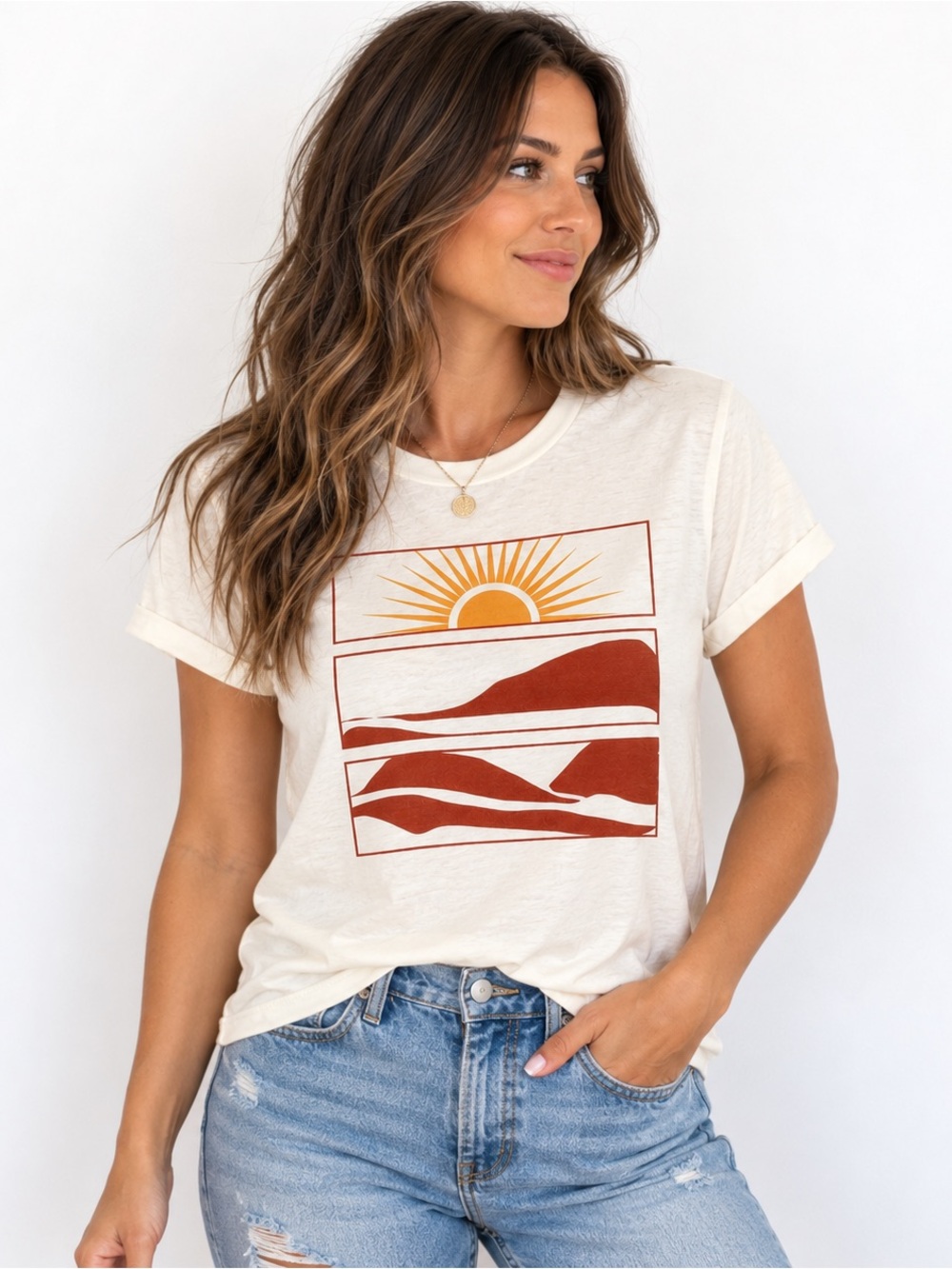 Hiatus White Short Sleeve Graphic Sunset Tee